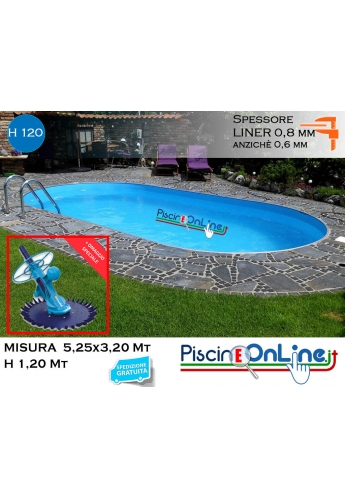 piscina interrata 5.25 x 3.20 altezza h 1.20 mt modello pacific ovale in lamiera