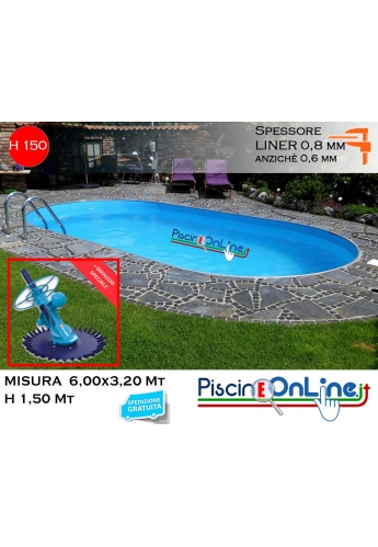 piscina interrata 6.00x3.20 altezza h 1.50 mt modello pacific ovale in lamiera