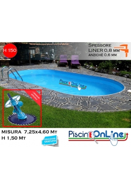 piscina interrata 7.25x4.60 altezza h 1.50 mt modello pacific ovale in lamiera