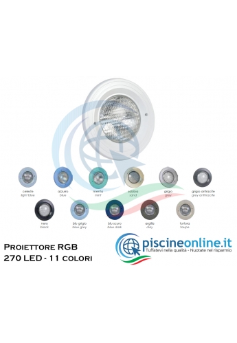 PROIETTORE ROTONDO FISSO IN ABS PER LINER - RGB 270 LED - 18.8 WATT - 12 V - CON TELECOMANDO E FISSAGGIO A VITE - 11 COLORAZIONI