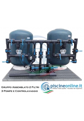 GRUPPO FILTRANTE ASSEMBLATO COMPOSTO DA BASAMENTO, 2 FILTRI, 3 POMPE E BATTERIE DI CONTROLAVAGGIO - 3 VERSIONI
