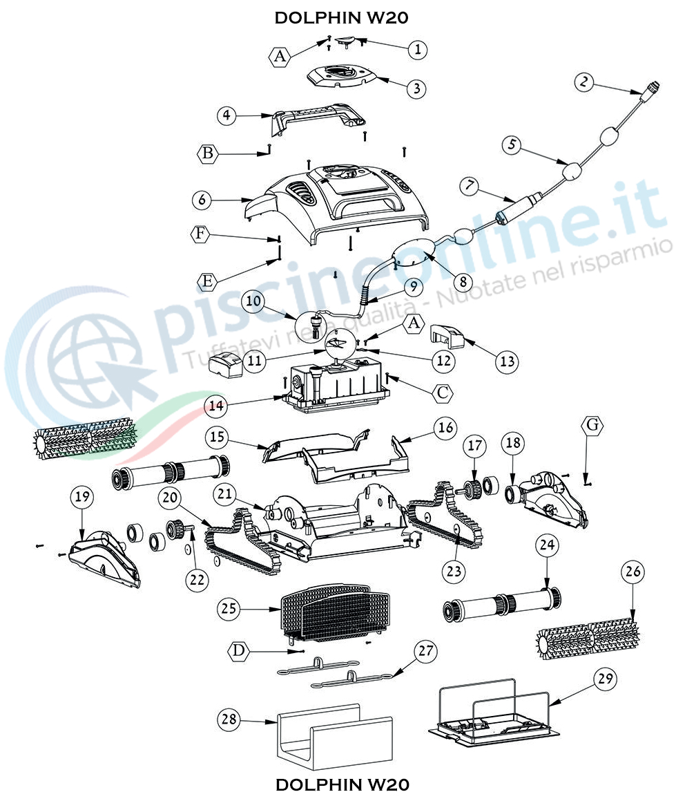 RICAMBI PER ROBOT PISCINA DOLPHIN MAYTRONICS - MODELLO - DOLPHIN W20